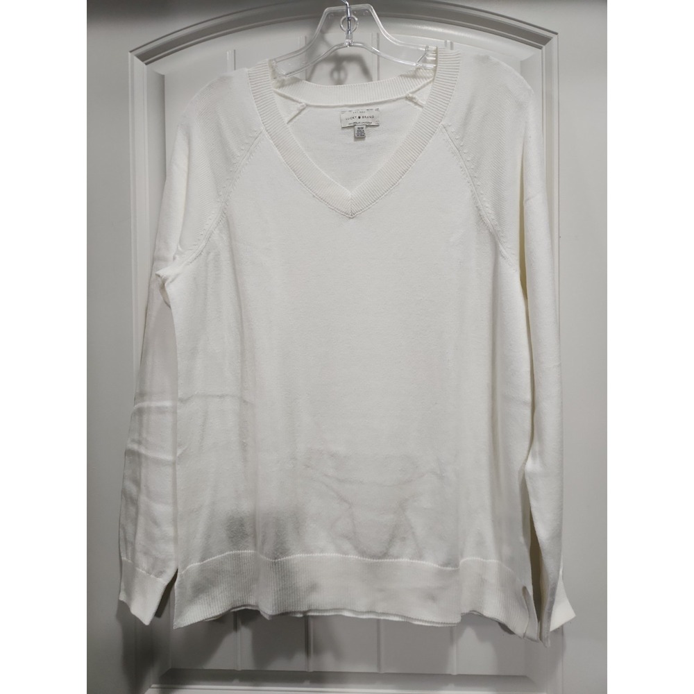 Lucky Brand Womens Cream White V-Neck Raglan Long Sleeve Sweater 7WC5000 M